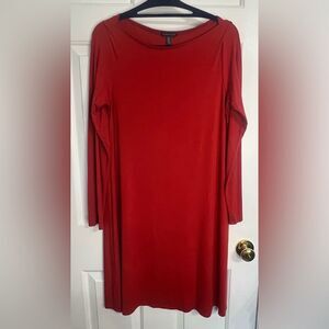 Eileen Fisher Vibrant Rust Color Long Sleeve Swing Dress Sz Medium